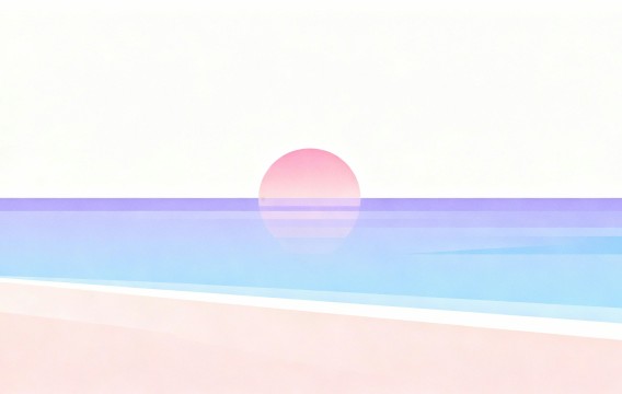 ビーチの夕焼けフラットデザイン