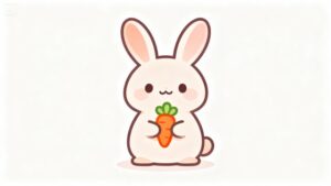 イースターのウサギがニンジンを抱えているイラスト。理学療法士が制作した幼稚園や保育所のこどもたちにも最適な季節イベント素材。商用無料・白背景・フラットデザインの高品質なフリー画像。