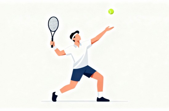 白背景のテニスサーブイラスト｜ミニマルで使いやすいフラットデザイン素材