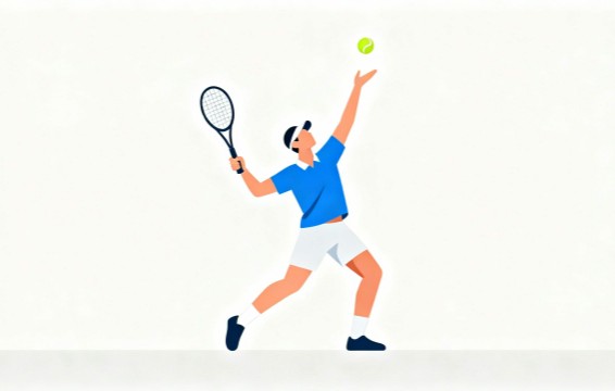 テニス選手のサーブイラスト｜白背景のフラットデザイン無料フリー素材