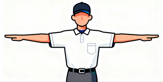 白背景の野球審判がセーフを宣告するフラットデザイン・無料イラスト素材