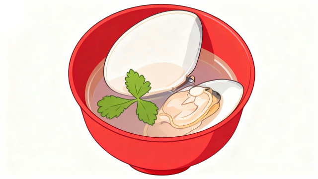 白背景に赤いお椀のはまぐり入りお吸い物を描いた、ひなまつりのお祝い食イラスト。保育園・幼稚園のおたよりや食育資料に使える無料フリー画像サムネイル