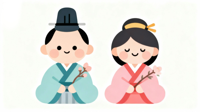 ひなまつりのシンプルイラスト2。理学療法士が制作した幼稚園や保育所のこどもたちにも最適な季節イベント素材。商用無料・白背景・フラットデザインの高品質なフリー画像。