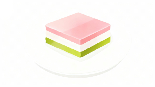 白背景で、皿に乗った菱餅（ひし餅）をシンプルなフラットデザインで描いたひなまつりのイラストサムネイル