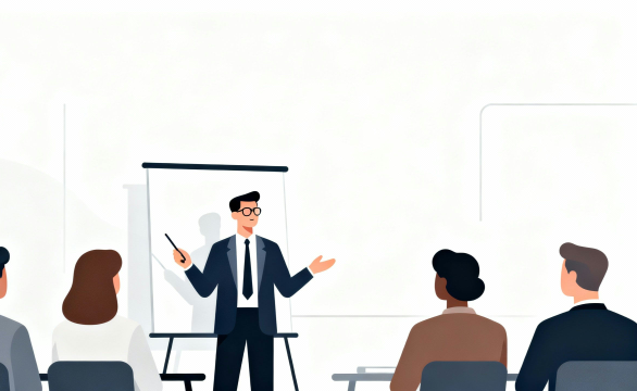 新規営業先でデータを示しながら説明するビジネスマンのイラスト｜白背景のフリー素材・商用利用可