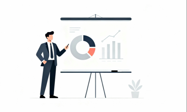 白背景のビジネスプレゼンテーションイラスト｜フラットデザインの無料フリー素材