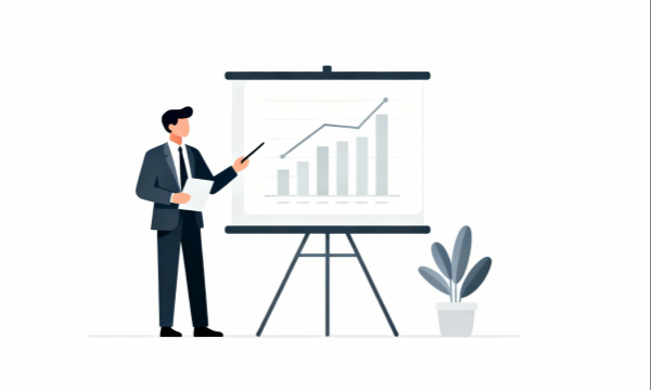 データを用いたプレゼンシーンのフラットデザインイラスト｜商用利用可能な白背景素材