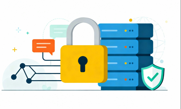 白背景で使いやすいセキュリティのフラットデザイン素材｜ファイルと鍵を組み合わせたフリー画像（商用利用可）