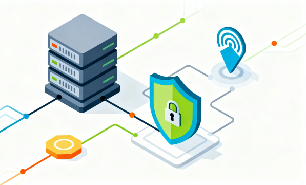 データ保護を象徴する鍵とシールドのイラスト｜白背景のフラットデザイン・無料フリー素材