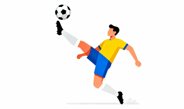 サッカーのオーバーヘッドキックを描いたシンプルでミニマルなフラットイラスト素材