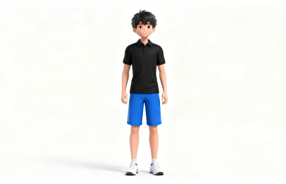 理学療法士監修：きれいな姿勢を保つ自主トレイラスト素材。自然な立位姿勢で運動を始める前の基本姿勢を示した自主トレーニング用イラスト