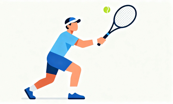 テニス選手がスマッシュに反応するシンプルなフラットイラスト【商用利用可】