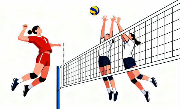 白背景のバレースパイク＆ブロックイラスト｜フラットデザインの無料フリー素材