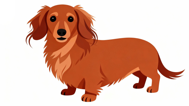 白背景のミニチュアダックスフンド（レッド）イラスト｜シンプルなフラットデザインの無料フリー画像