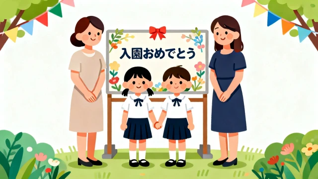 入園式での記念撮影をするイラスト