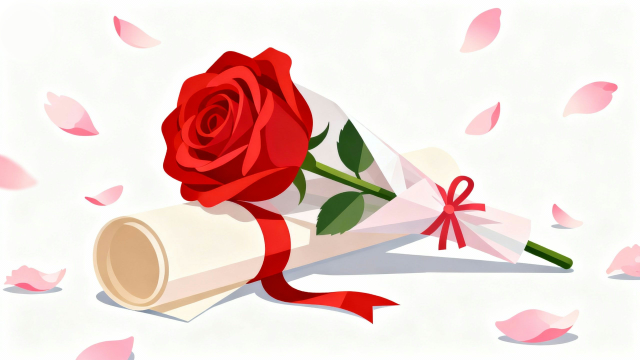 卒業証書とバラのイラスト