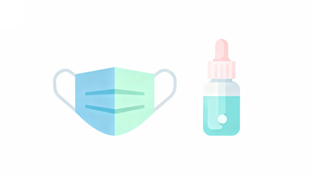 白背景｜花粉症対策グッズ（マスク・目薬）のシンプルなフラットイラスト【無料・商用利用可能】