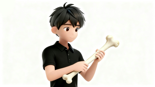 骨を観察するイラスト。理学療法士が制作したセルフケアに最適な自主トレ素材。商用無料・白背景・フラットデザインの高品質なフリー画像。