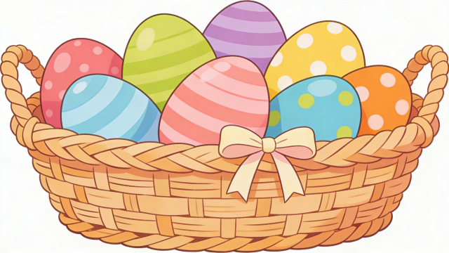 イースターエッグのカゴ入りイラスト｜無料・シンプル・商用可