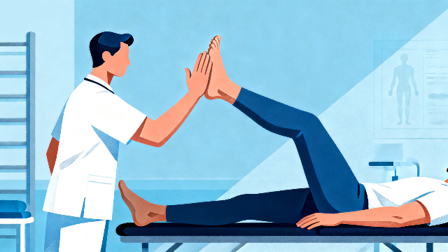 理学療法士、セラピストがリハビリをしているイラスト。検査、リハビリ、運動に最適なフラットなイラスト。