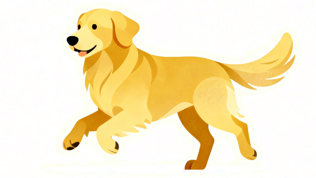 幸せそうに走るゴールデンレトリバーの横向きイラスト、犬のフリー素材。ゴールデンレトリバーの白背景のフラットデザインのイラスト2。躍動感が感じられる、かわいい犬のイラスト。