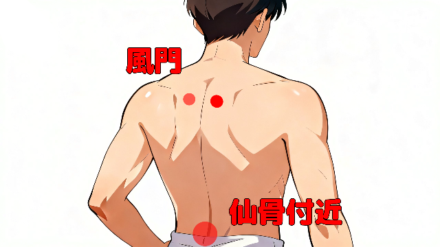 理学療法士監修の温めると体がポカポカしてくるツボのイラスト。