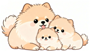 理学療法士監修のかわいいポメラニアンの親子のイラスト素材。