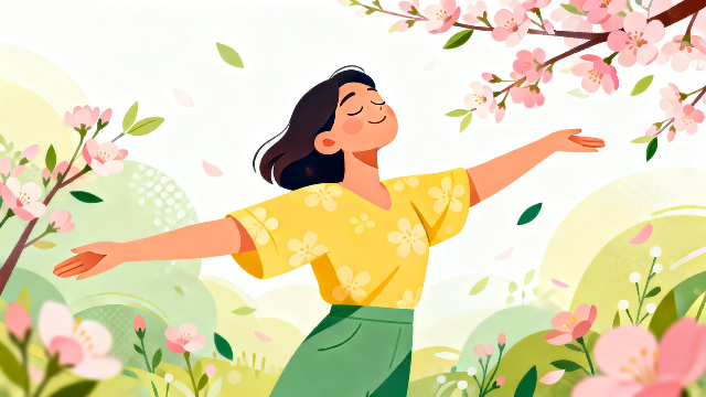 理学療法士監修の自律神経を整えて、さわやかな情景を描いたフラットベクターのイラスト。