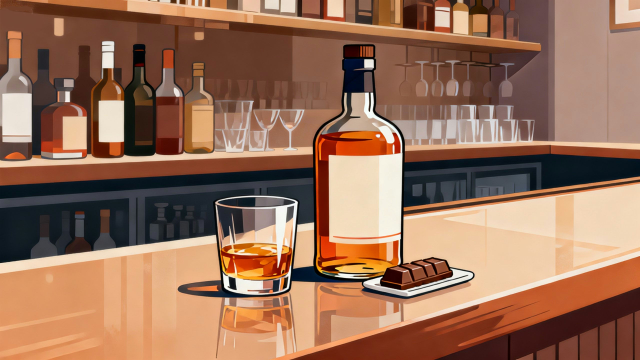 理学療法士監修のバーカウンターに置かれたウイスキーボトルとグラスのオシャレなイラスト。