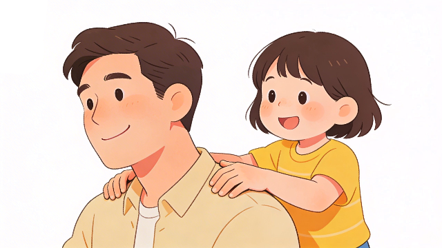 理学療法士監修の父の日に肩もみをしているかわいいこどものイラスト。