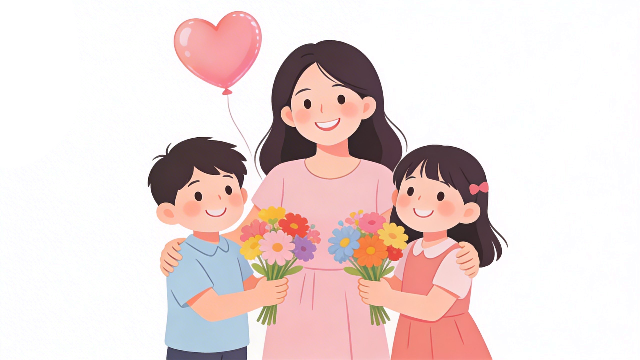 理学療法士監修の母の日にこどもからカーネーションをもらうイラスト。