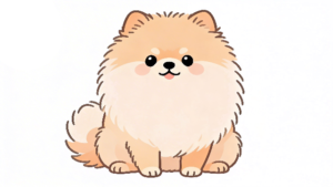 理学療法士監修のおすわりをしているかわいいポメラニアンのフラットイラスト。Pinterestで大人気。