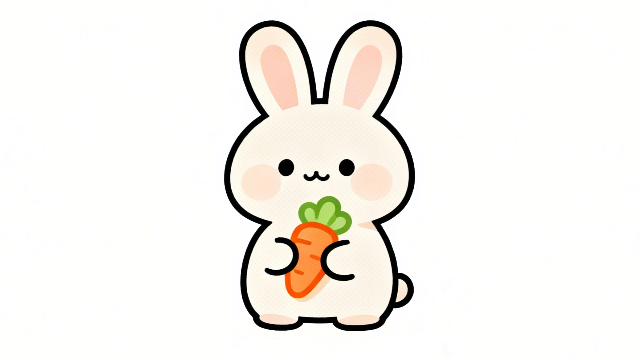 理学療法士監修のニンジンを持ったかわいいうさぎの白背景イラスト。Pinterestで大人気。