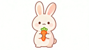 理学療法士監修のニンジンを持ったかわいいうさぎの白背景フラットイラスト。Pinterestで大人気。