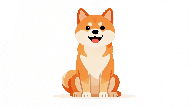 理学療法士監修のかわいい柴犬がおすわりをしている、白背景のフラットデザインイラスト。