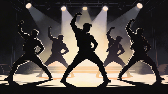 理学療法士監修の5人組のダンサーのシルエットイラスト。STARGLOWのダンスをイメージした理学療法士作成のイラスト。