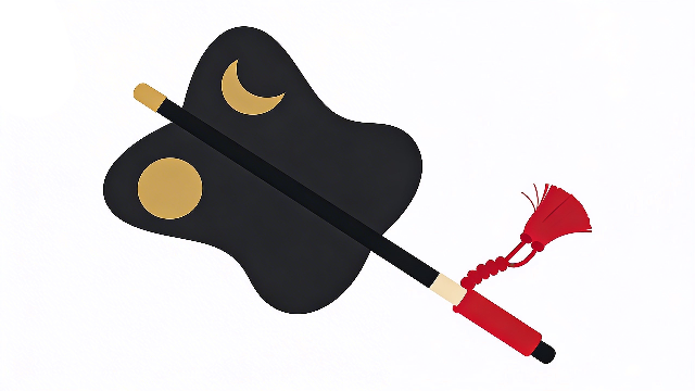 理学療法士監修の、軍配のフラットデザインイラスト。白背景。