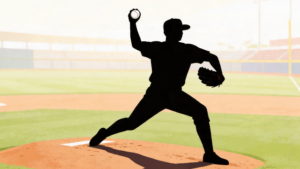 理学療法士監修の投球をしているフラットデザインイラスト。