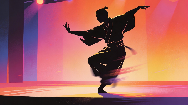 理学療法士監修の日本舞踊を踊る男性のシルエットイラスト。
