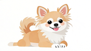 理学療法士監修のかわいいチワワが伏せをしているフラットイラスト。チワワ　伏せ　かわいい