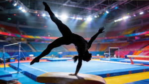 理学療法士監修の体操競技をしている女性のシルエットイラスト。