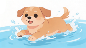 理学療法士監修の泳ぐ犬のフラットイラスト。Pinterestで大人気。