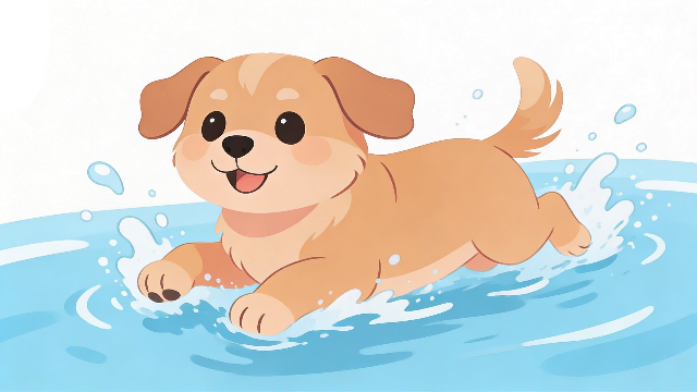 理学療法士監修の泳ぐ犬のフラットイラスト。Pinterestで大人気。