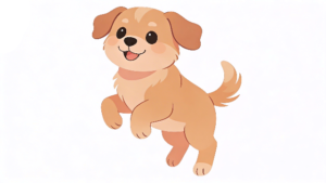 理学療法士監修のジャンプしているかわいい犬の白背景フラットイラスト。Pinterestで大人気。