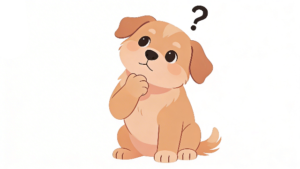 理学療法士監修の首をかしげて疑問を感じているかわいい犬の白背景フラットイラスト。クイズに最適。Pinterestで大人気。