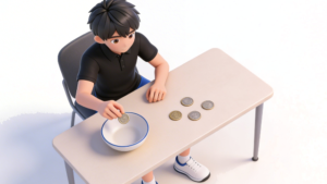 理学療法士監修のつまみ動作のリハビリをしている自主トレイラスト。