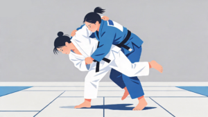 理学療法士監修の柔道をする女性のフラットイラスト。