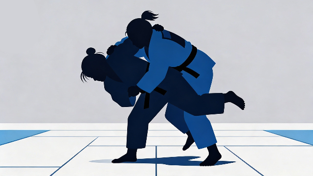 理学療法士監修の柔道をする女性のフラットイラスト。