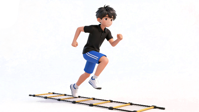 理学療法士監修のラダートレーニングをしているイラスト。