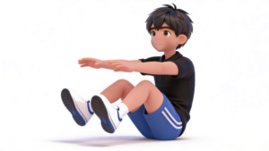 理学療法士監修のお舟の運動をしている白背景フラットイラスト。